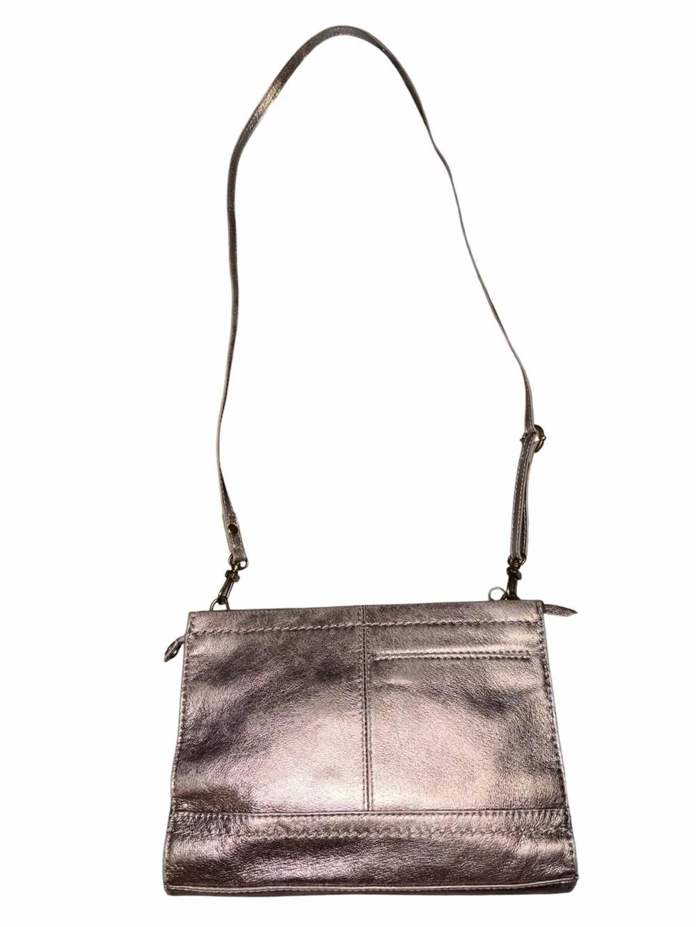 EUC The Sak Metallic Silver Leather Crossbody Bag Neutral Wardrobe Staple